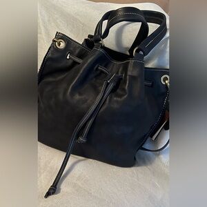 🛑 SOLD 🛑NEW ROOTS NAVY Leather Drawstring Bag